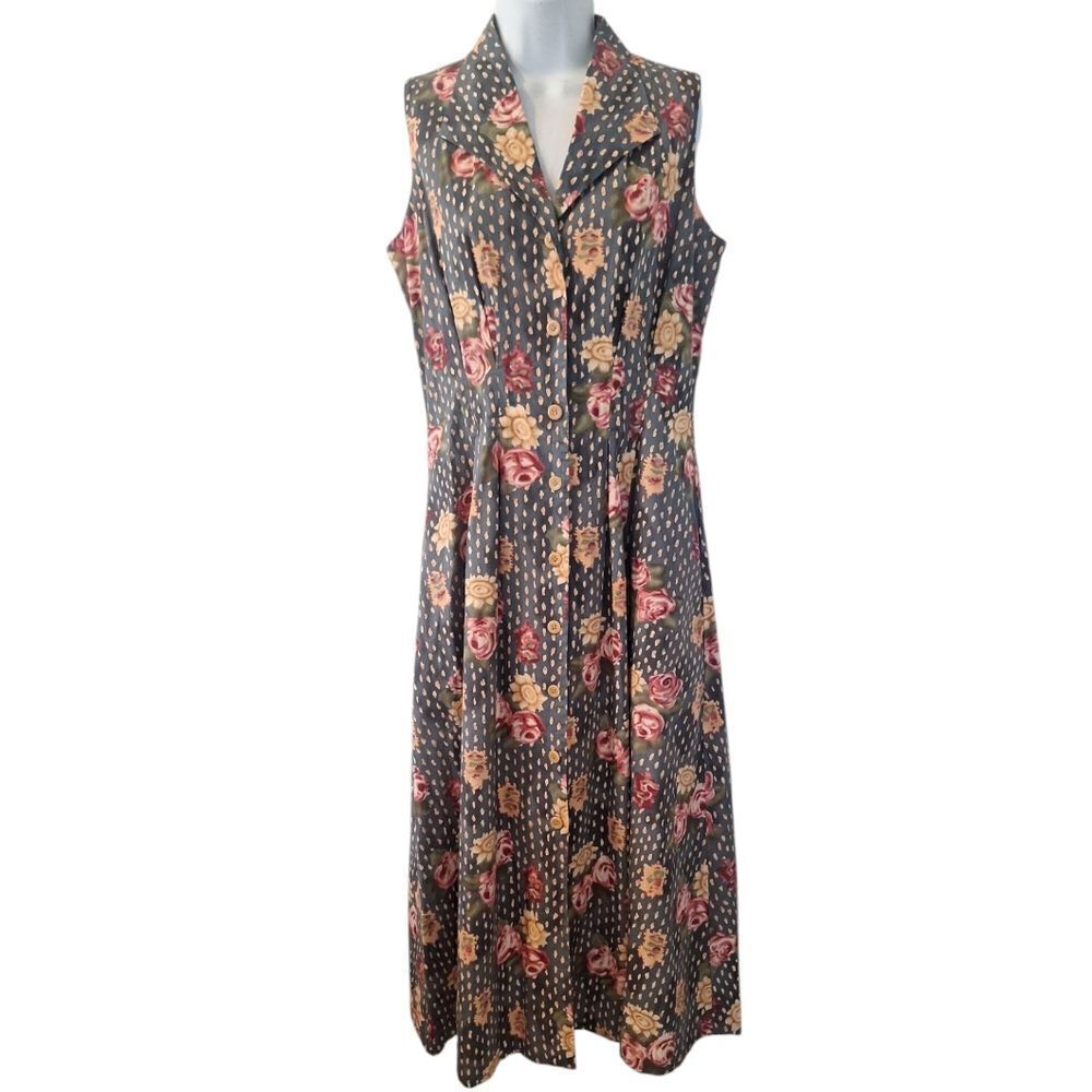 J Peterman floral cotton fit and flare sleeveless midi dress size 6
